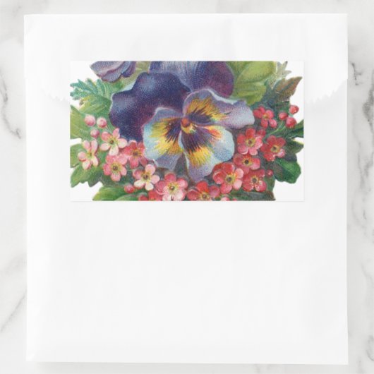 母ビクトリアンの日のパープルパンジーの花束 長方形シール (バッグ)