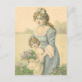 母ビクトリアン娘が花を摘む母の日 ポストカード (正面)