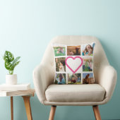 母ファミリー写真コラージュピンクハート クッション (椅子)
