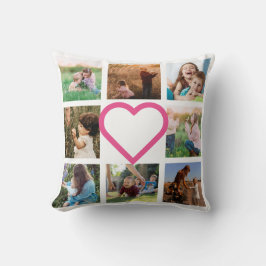 母ファミリー写真コラージュピンクハート クッション