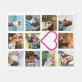 母ファミリー写真コラージュピンクハート フリースブランケット (正面(横))