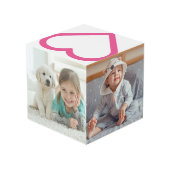 母ファミリー写真コラージュピンクモダンハート フォトキューブ (裏面アングル)