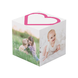 母ファミリー写真コラージュピンクモダンハート フォトキューブ