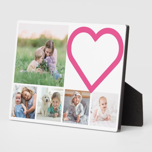 母ファミリー写真コラージュピンクモダンハート フォトプラーク (側面)