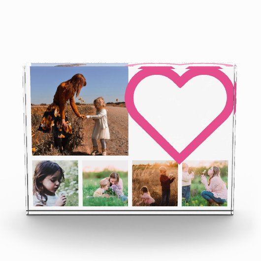 母ファミリー写真ピンクモダンハート フォトブロック (正面)