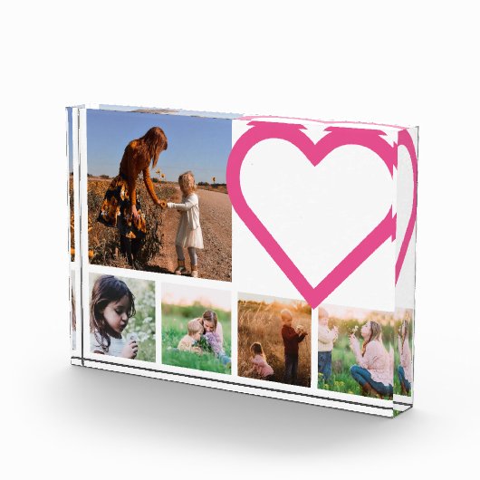 母ファミリー写真ピンクモダンハート フォトブロック (右)