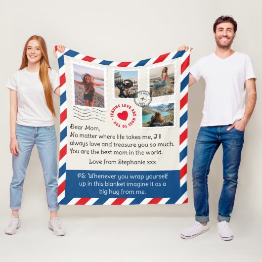 母フォトコラージュ手書き文字ハグ フリースブランケット (インサイチュ)