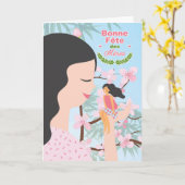 母フランスのの日のさくらんぼが母と子を咲かせる カード (黄色い花)