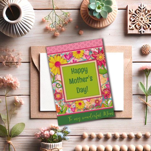 母フローラかわいらしユニークハート母の日 カード