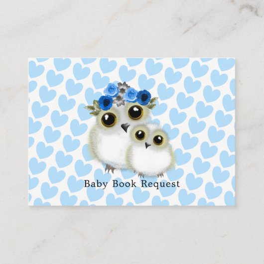 母ベビーかわいいフクロウ男の赤ちゃんシャワーブックリクエスト エンクロージャーカード (裏面)