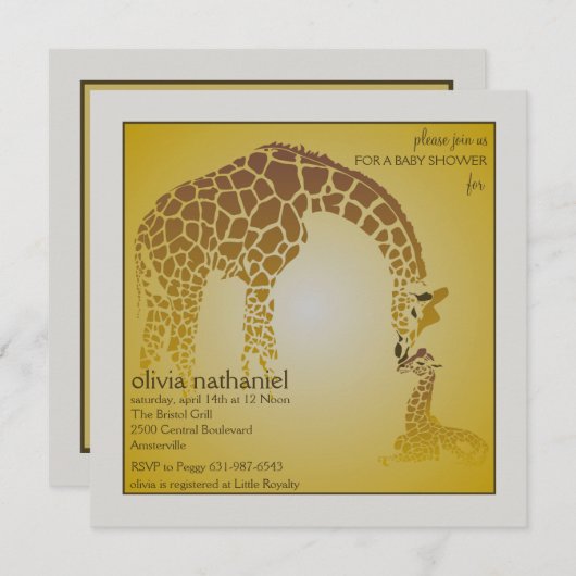 母ベビーのキリン-ベビーシャワーの招待状 招待状 (正面/裏面)