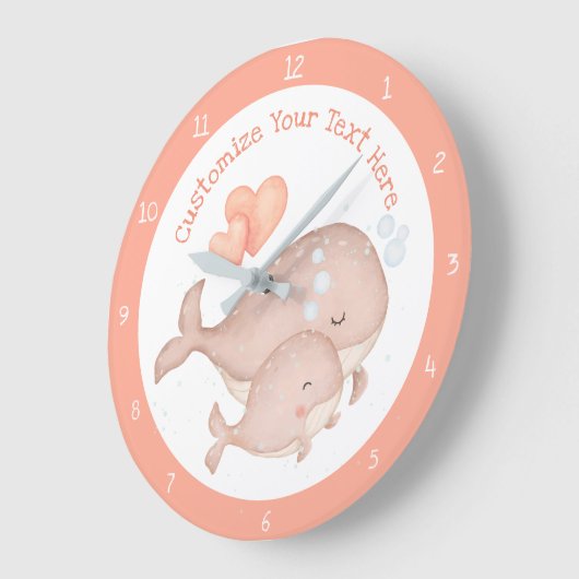 母ベビー鯨かわいいアニメがパーソナライズ ラージ壁時計 (傾斜)