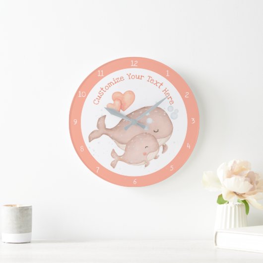 母ベビー鯨かわいいアニメがパーソナライズ ラージ壁時計 (ホーム)