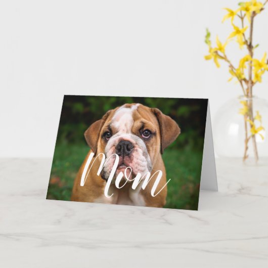 母ペット写真おもしろい母の日かわいい子犬の母 カード (黄色い花)