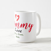 母ママの子供の名前のパーソナライズ コーヒーマグカップ (正面右)