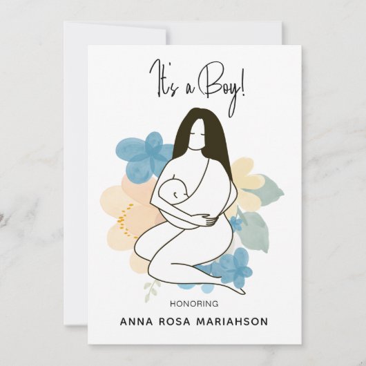 *~*母ママ保持ベビーフローラ赤ちゃんシャワーボーイ 招待状 (正面)