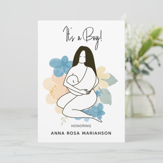 *~*母ママ保持ベビーフローラ赤ちゃんシャワーボーイ 招待状 (スタンド正面)