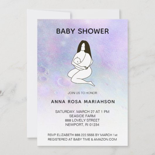 *母ママ保持ベビームーンクレーターシャワーボーイ 招待状 (裏面)