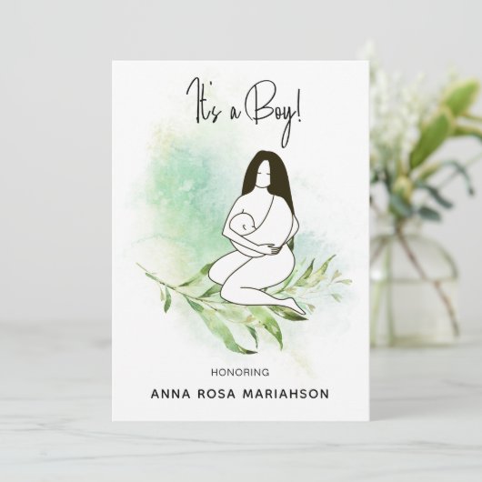 *~*母ママ保持ベビー離れ赤ちゃんシャワーボーイ 招待状 (スタンド正面)