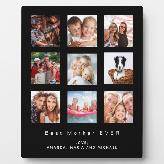 母ママ写真家族コラージュ黒 フォトプラーク (正面)