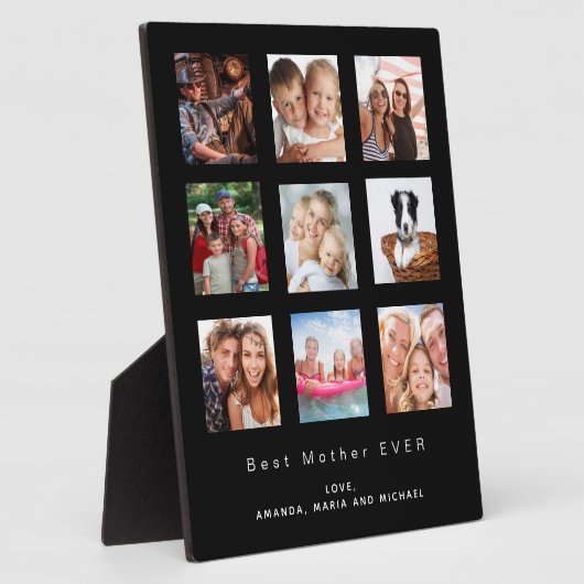 母ママ写真家族コラージュ黒 フォトプラーク (側面)
