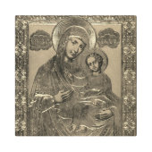 母マリアとイエスキリストフェイクシルバー金ゴールド メタルプリント (正面)