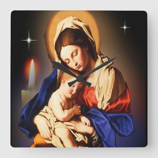 母マリアとイエス スクエア壁時計 (正面)