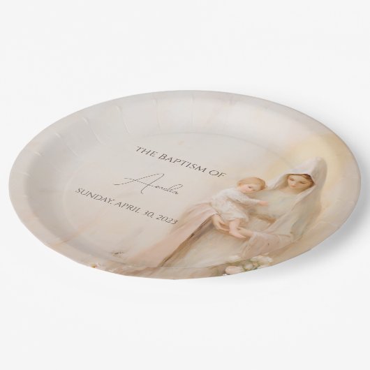 母マリアとベビーバプテスマ ペーパープレート (アングル)