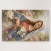 母マリアの花の水彩画 グレースと献身のギフト ジグソーパズル (横)