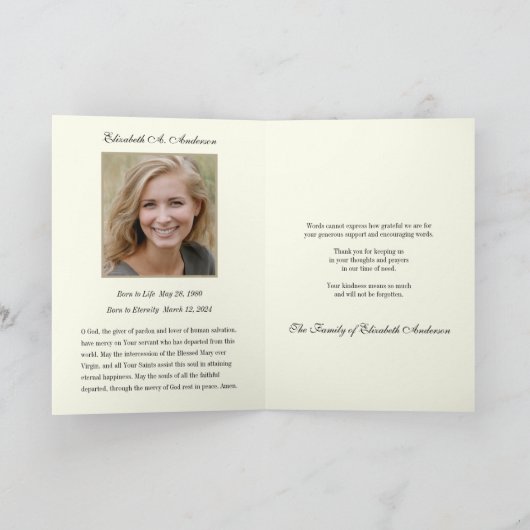 母マリア葬儀祈りの言葉メモリアルありがとう ノートカード (内部)