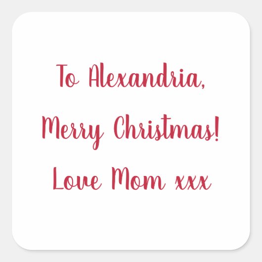 母ミニマルさんからのメリークリスマス赤と白 スクエアシール (正面)