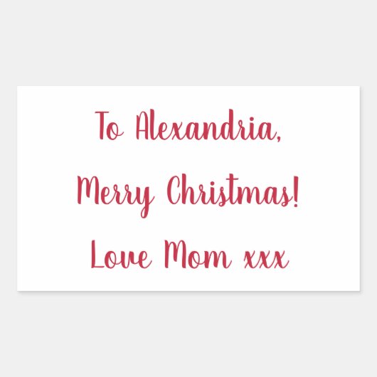 母ミニマルさんからのメリークリスマス赤と白 長方形シール (正面)