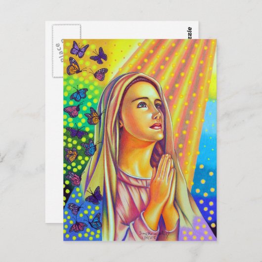 母メアリ祈ーは上から光を当てて ポストカード (正面/裏面)