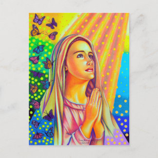 母メアリ祈ーは上から光を当てて ポストカード