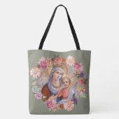 母メリー新しいベビーのイエス・キリストの花の天使の王冠 トートバッグ (裏面)