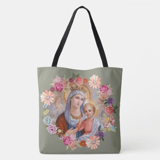 母メリー新しいベビーのイエス・キリストの花の天使の王冠 トートバッグ (裏面)