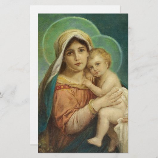 母メリー賛美されたベビーイエス・キリスト 便箋 (正面/裏面)