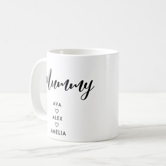 母モダンの日のミイラの名前を持つミニマリスト コーヒーマグカップ (正面左)