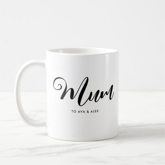 母モダンの日の母の名前を持つミニマリスト コーヒーマグカップ (左)