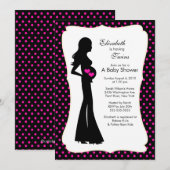 母モダン児双子が女の子に「ホットピンク」 招待状 (正面/裏面)