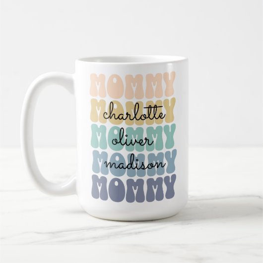 母モダン母の子供が母の日の贈り物に名前 コーヒーマグカップ (左)