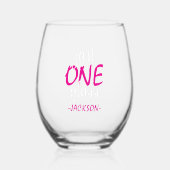 母モダン母の日のユーモア引用文ピンク色文字 ステムなしワイングラス (正面)