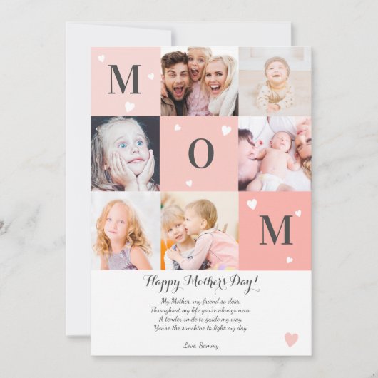母モダン母の日ママ6枚の写真コラージュピンクの珊瑚 カード (正面)