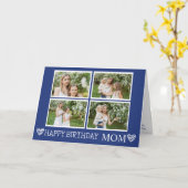 母モダン誕生日ネイビーブルー4枚コラージュ カード (黄色い花)