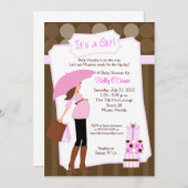 母モダン赤ちゃんシャワー招待状- Baby Girl! 招待状 (正面/裏面)