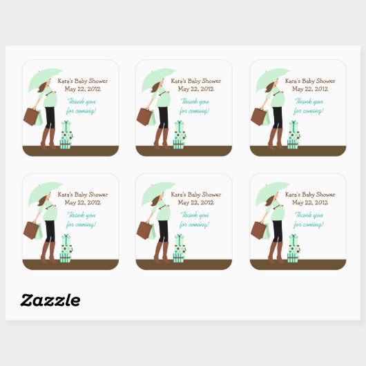 母モダン(緑)赤ちゃんシャワーお気に入りステッカー スクエアシール (シート)