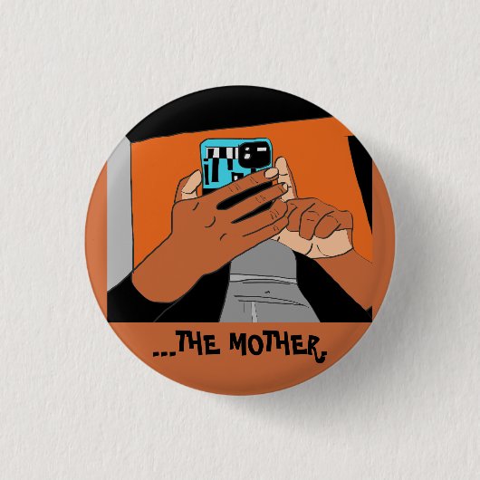 母モバイルハンズシアンオレンジブラック 缶バッジ (正面)