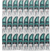 母モンスターのティール（緑がかった色）のミツバチの巣のスケッチのオリジナルの芸術 シャワーカーテン (正面)