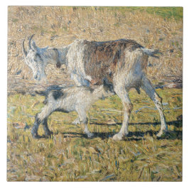 母ヤギと幼い子(Segantini) タイル