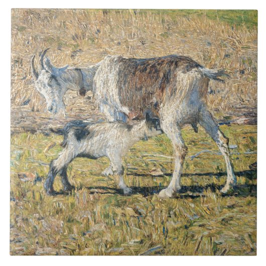 母ヤギと幼い子(Segantini) タイル (正面)